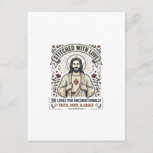 Postal Camiseta de Jesús cosiendo acolchado Gráfico crist