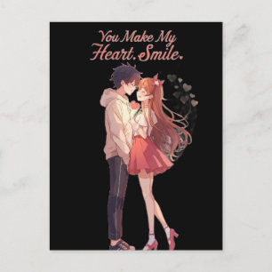 Postal Camiseta de pareja de anime 'You Make My Heart Smi