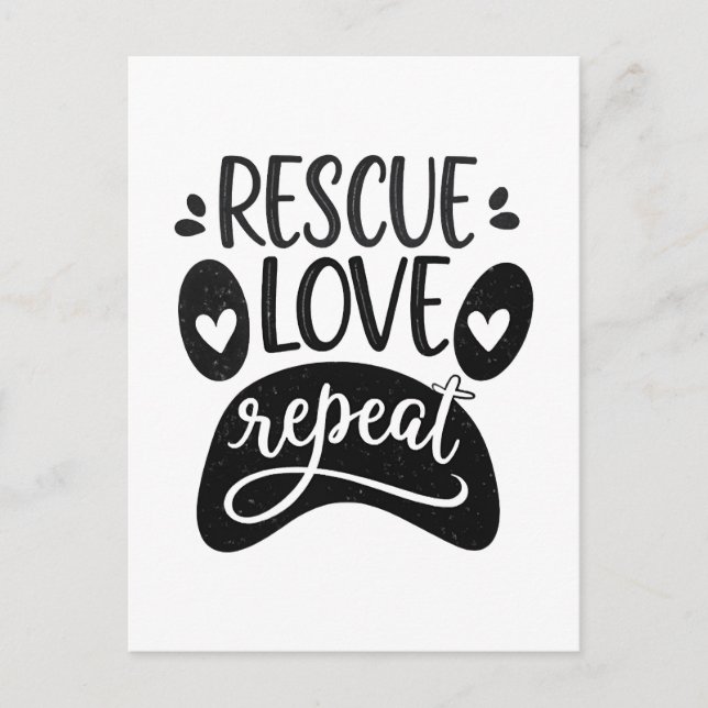 Postal Camiseta de pata de perro Rescue Love Repeat (Anverso)