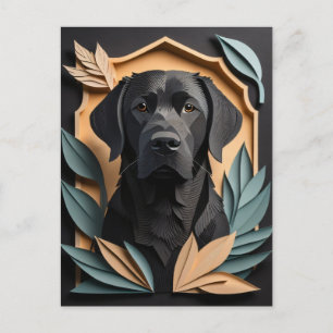 Postal Camiseta diseño Labrador negro arte en papel 3D