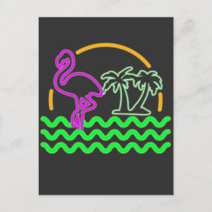 Postal Camiseta Flamingo Rosa de Miami Retro Neon de 80