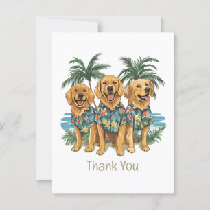 Postal Camiseta Hawaiana Perros Retriever Dorados Gracias