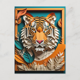 Postal Camiseta Tiger 3D de diseño de arte de papel