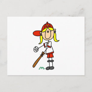 Postal Camisetas de béisbol de niña bateando