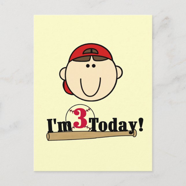 Postal Camisetas de béisbol de niño moreno cumpleaños 3 (Anverso)