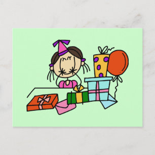 Postal Camisetas de chica de pelo castaño con regalos de 