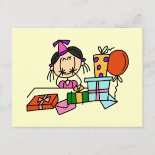 Postal Camisetas de niña de pelo negro con regalos de cum
