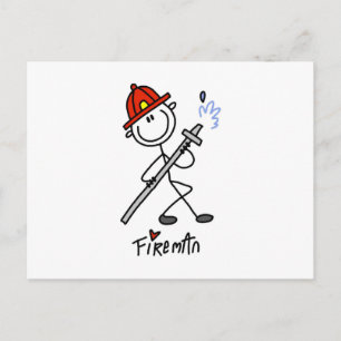 Postal Camisetas y regalos básicos de bomberos con figura