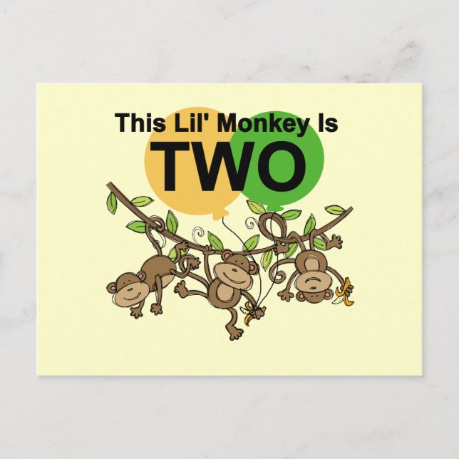 Postal Camisetas y regalos de 2º cumpleaños de monos que  (Anverso)
