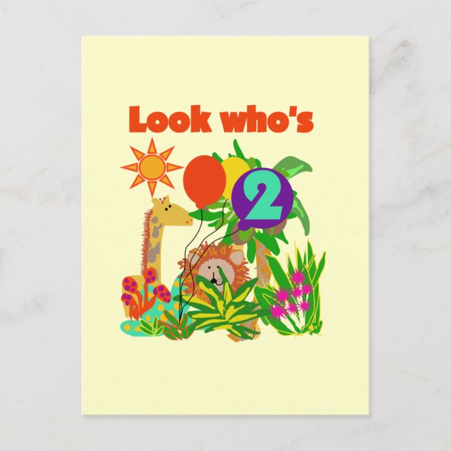 Postal Camisetas y regalos de 2º cumpleaños de Safari (Anverso)