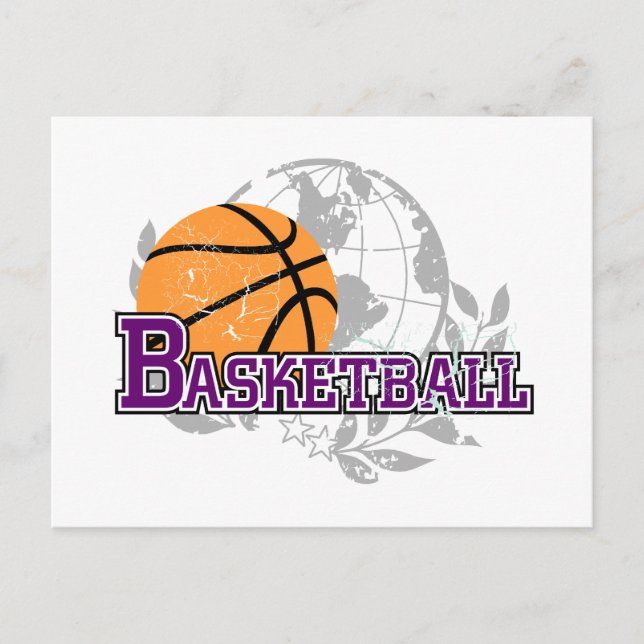 Postal Camisetas y regalos de baloncesto morado (Anverso)