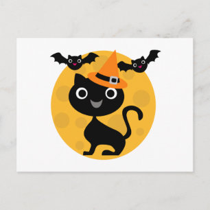 Postal Camisetas y regalos de Halloween para Cat and Bats