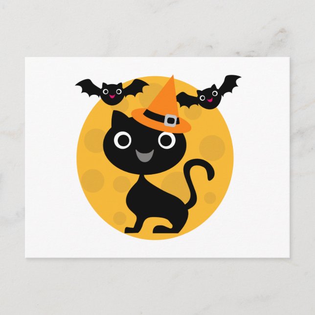 Postal Camisetas y regalos de Halloween para Cat and Bats (Anverso)