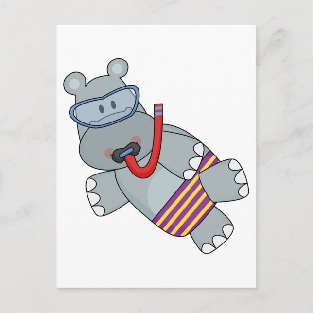 Postal Camisetas y regalos de Hippo Snorkeler (Anverso)