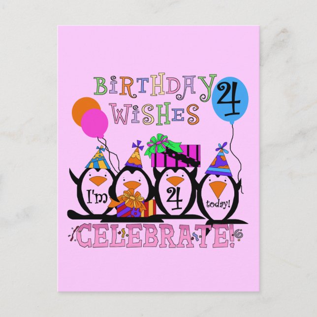 Postal Camisetas y regalos de los Pingüinos Silly 4º cump (Anverso)