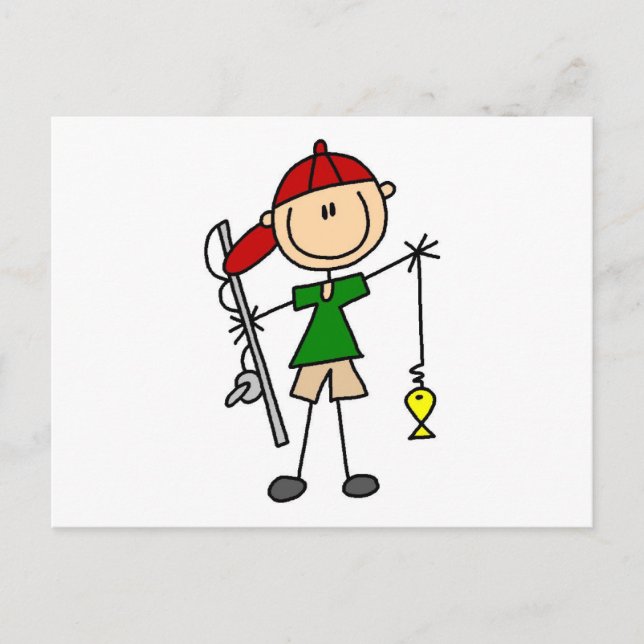 Postal Camisetas y regalos de pesca con figura de palo (Anverso)