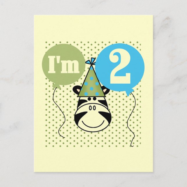 Postal Camisetas y regalos de segundo cumpleaños de Zebra (Anverso)