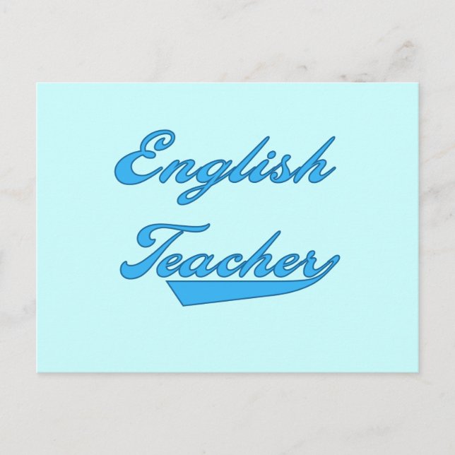 Postal Camisetas y regalos de texto azul del profesor de  (Anverso)