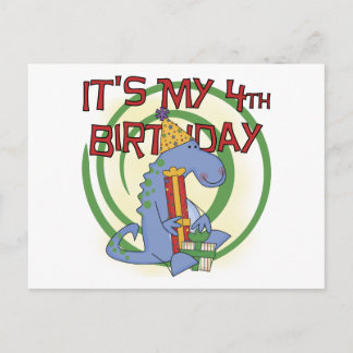 Postal Camisetas y regalos del cuarto cumpleaños de Dinos