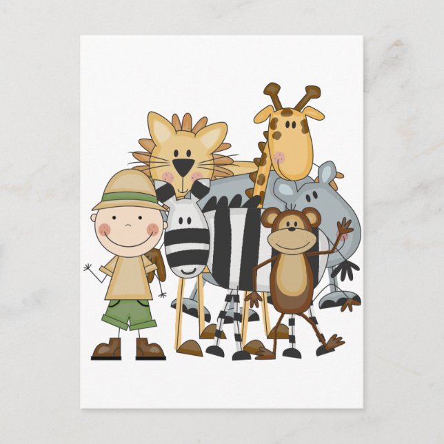 Postal Camisetas y regalos del muchacho del safari (Anverso)