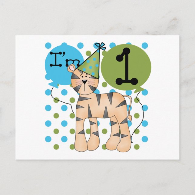 Postal Camisetas y regalos del primer cumpleaños del tigr (Anverso)