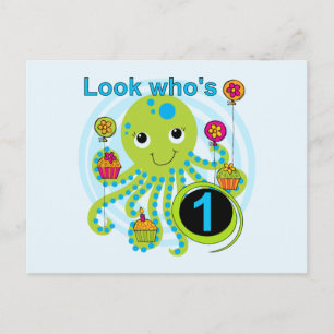 Postal Camisetas y regalos Octopus de primer cumpleaños