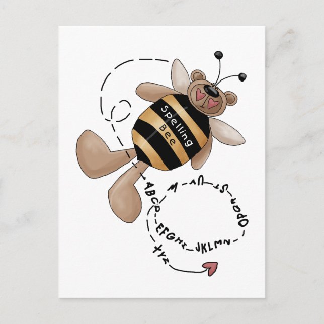 Postal Camisetas y regalos para abejas con ortografía (Anverso)