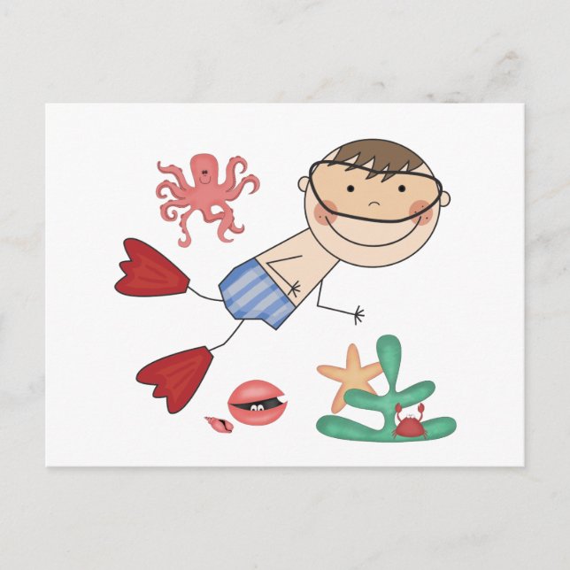 Postal Camisetas y regalos para niños nadando (Anverso)