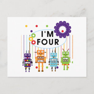 Postal Camisetas y regalos por el 4º cumpleaños del robot