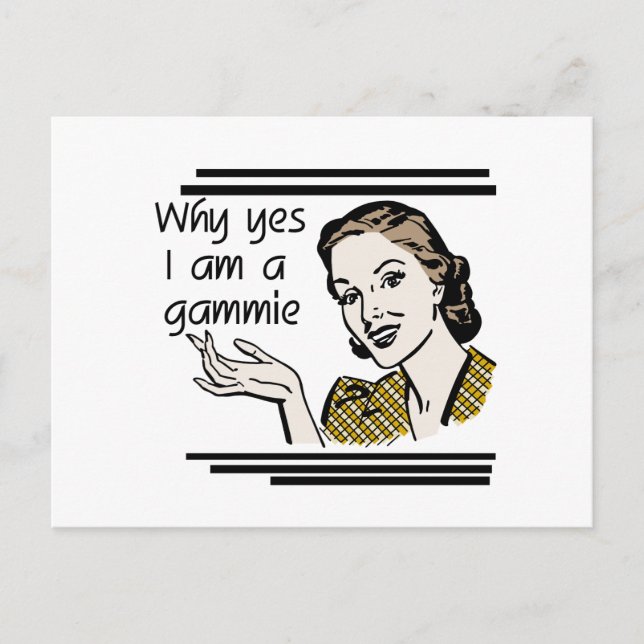 Postal Camisetas y regalos retros de Gammie (Anverso)