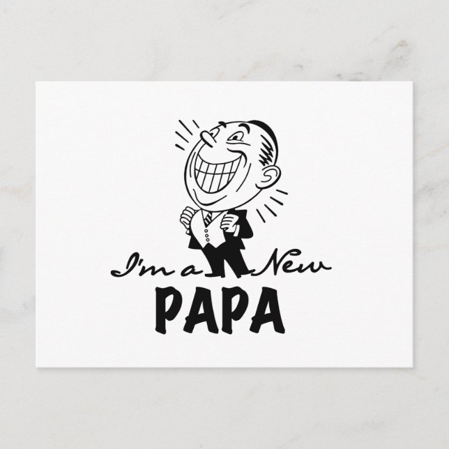 Postal Camisetas y regalos sonrientes de nuevo papá (Anverso)