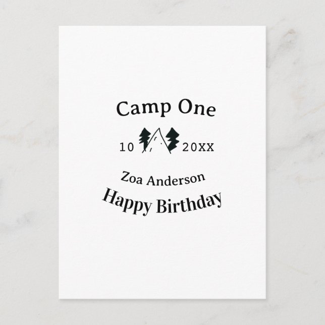 Postal Camp one happy birthday name date campingadventure (Anverso)