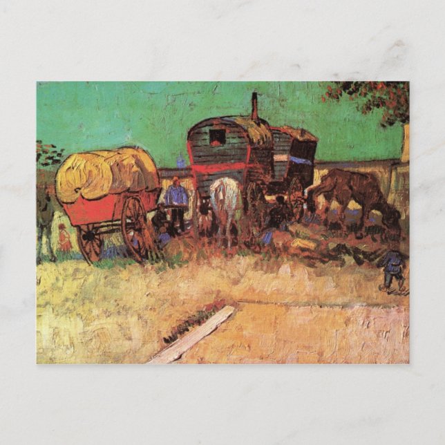 Postal Campamento de gitanos con caravanas por van Gogh (Anverso)