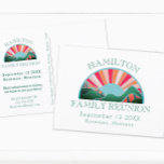 Postal Campamento de Reunión Familiar Salva la Fecha<br><div class="desc">Con un colorido diseño de paisaje montañoso,  esta fecha es perfecta para su próxima reunión familiar. Los detalles se pueden personalizar utilizando la característica de personalización.</div>