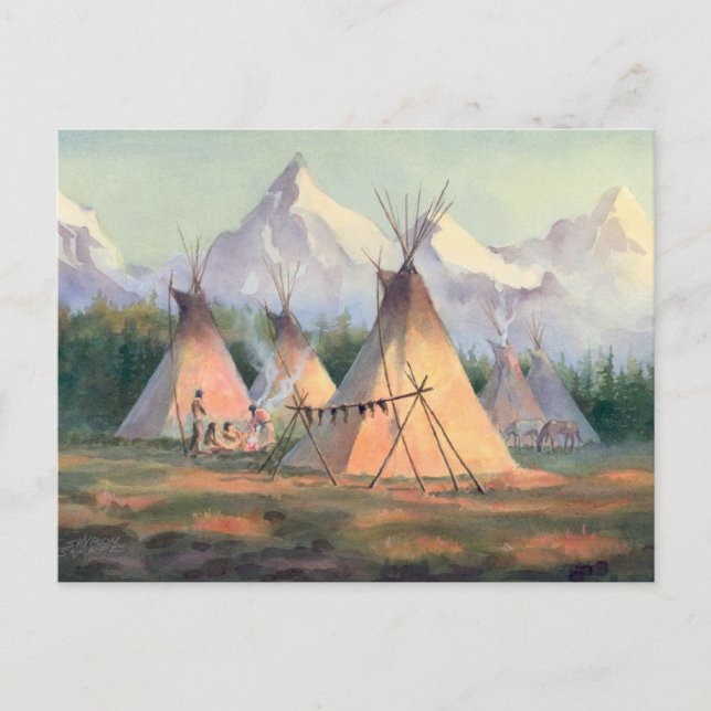 Postal CAMPAMENTO INDIO TIPI por SHARON SHARPE (Anverso)