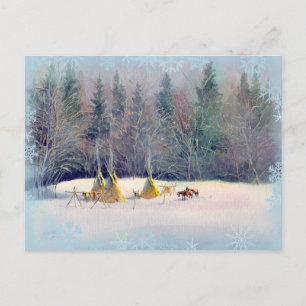 POSTAL CAMPAMENTO TIPI DE INVIERNO TEMPRANO Y SNOWFLAKES