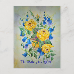 Postal Campanas azules con color de rosa, pensando en