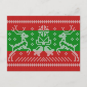 Postal Campanas de jingle de suéter feo Navidad renos cro