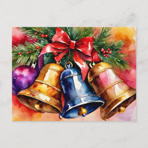 Postal Campanas de Navidad, 3, obra de arte en acuarela