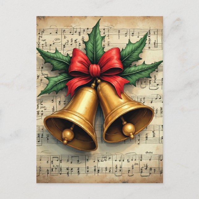 Postal Campanas de Navidad en partitura, (Anverso)
