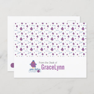 Postal Campeón de pollo morado y azul