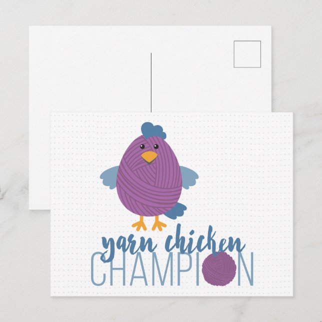 Postal Campeón de pollo morado y azul (Anverso / Reverso)