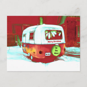 Postal Camper Retro Navidades Red Green Vintage en movimi