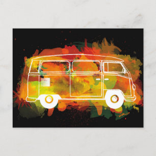 Postal Camper Van Watercolor Negro