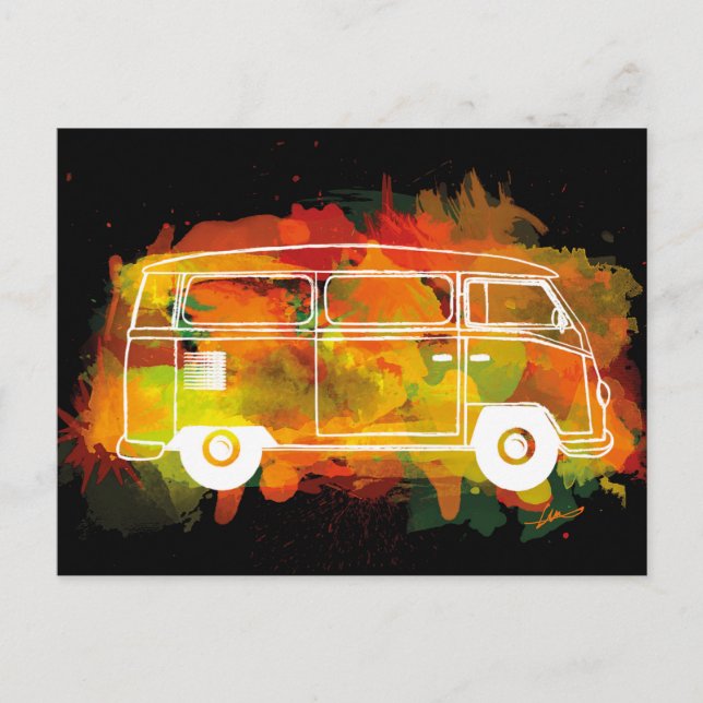 Postal Camper Van Watercolor Negro (Anverso)