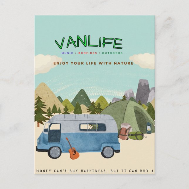 Postal Campervanlife: Postcard con retro campervan (Anverso)