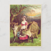 Campesina de Cottagecore con acuarela de vacas