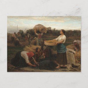 Postal Campesinas cosechando violadas por Jules Breton