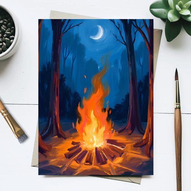 Postal Campfire Moon | Nature Watercolor Painting (Subido por el creador)