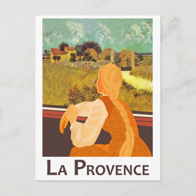Postal Campiña provenzal a través del tren de la ventana (Anverso)